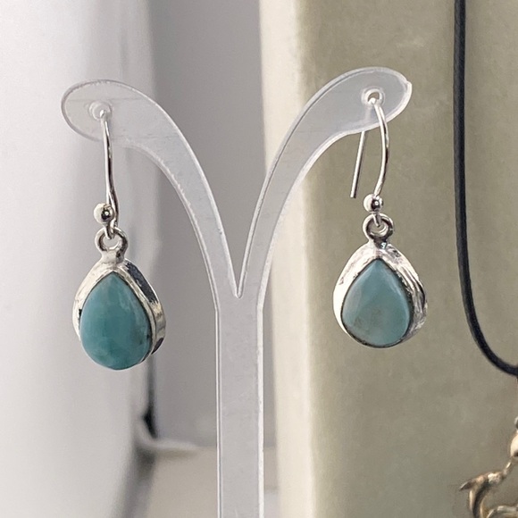 Larimar And 925 Sterling Teardrop Earrings - Picture 1 of 2